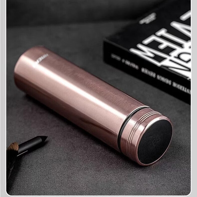 哈尔斯（HAERS）智能保温杯真空304不锈钢杯直身杯高颜值便携商务办公水杯子 玫瑰金450ml