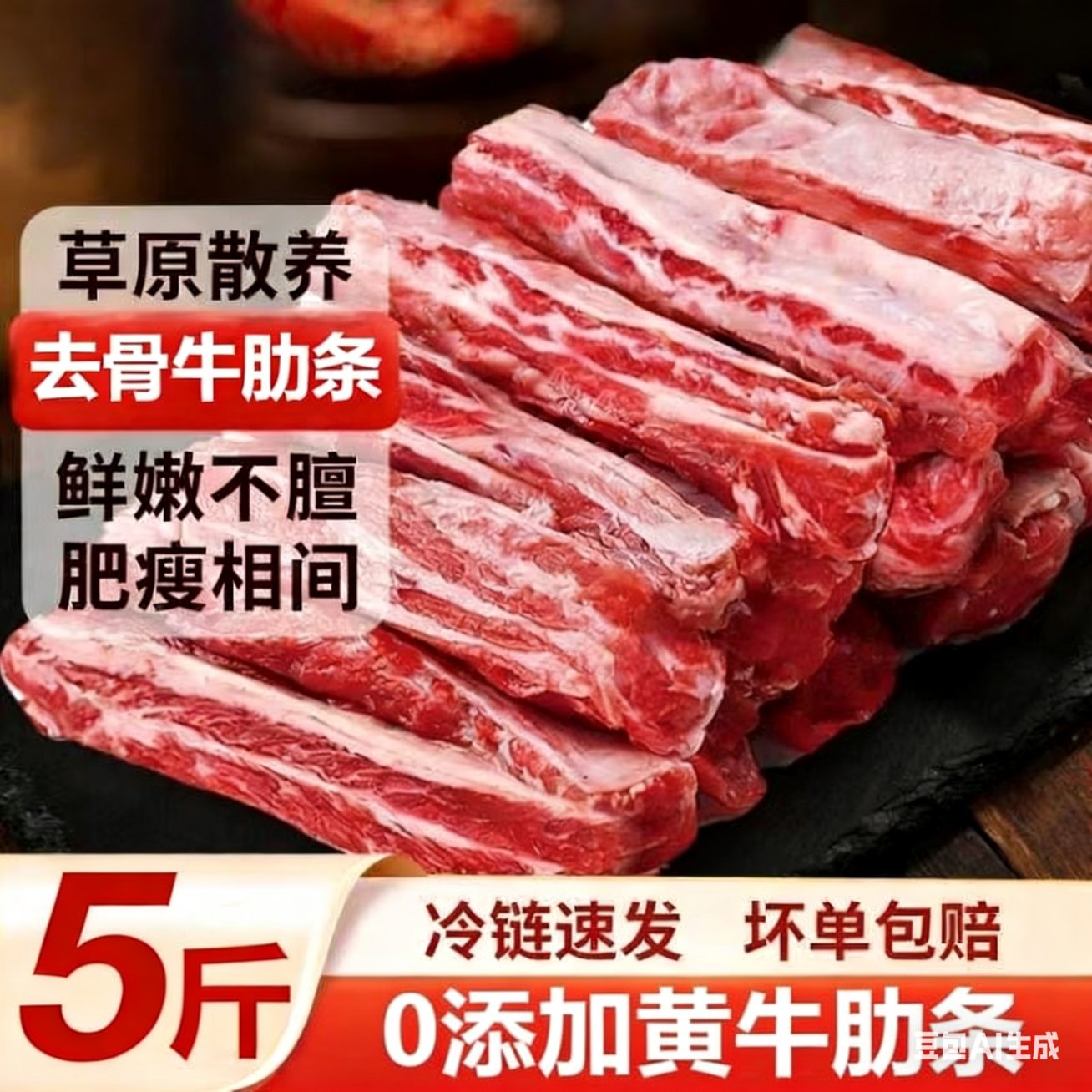 闲味客京东物流草原黄牛新鲜原切生鲜去骨牛肋条牛腩肉鲜切牛肉烧烤食材 黄牛肋条5斤+炖肉包