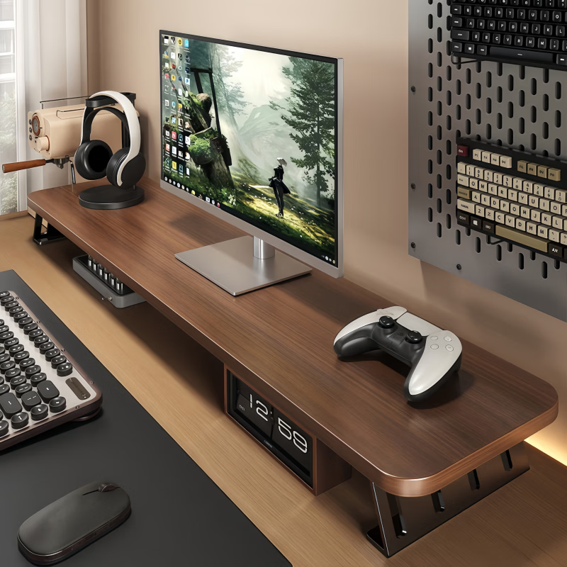 馨婺家台式电脑增高架显示器屏幕底座支撑架子办公室工位桌面增高置物架 胡桃色-40*20【升级加固】稳固铁腿