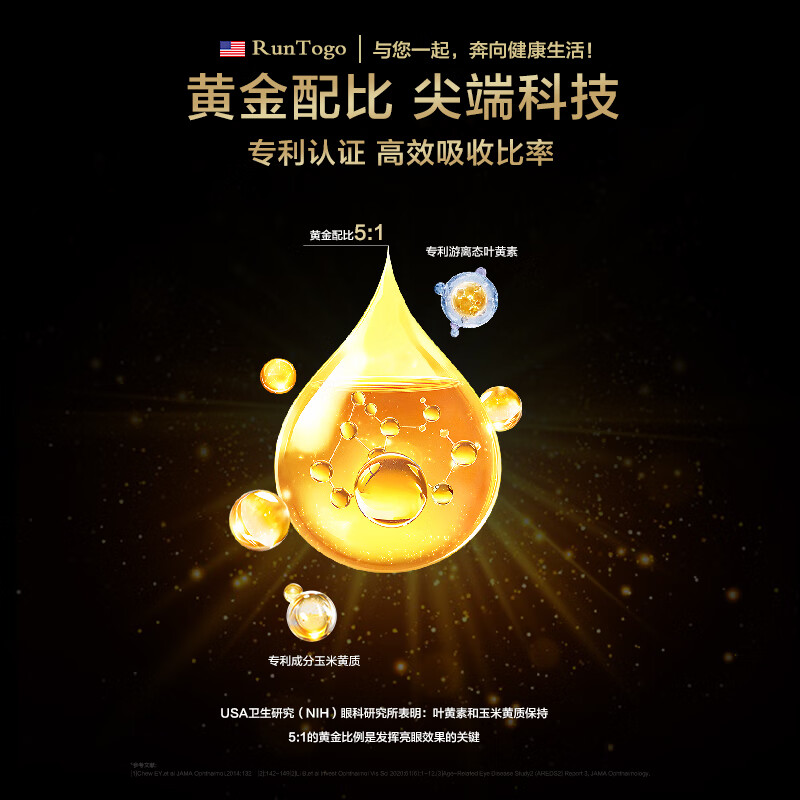 RunTogo眼健源【官方正品】美国进口护眼胶囊靶向眼底神经视网膜黄斑病变 【3瓶周期装】立省千元98%用户选择 60粒*3瓶