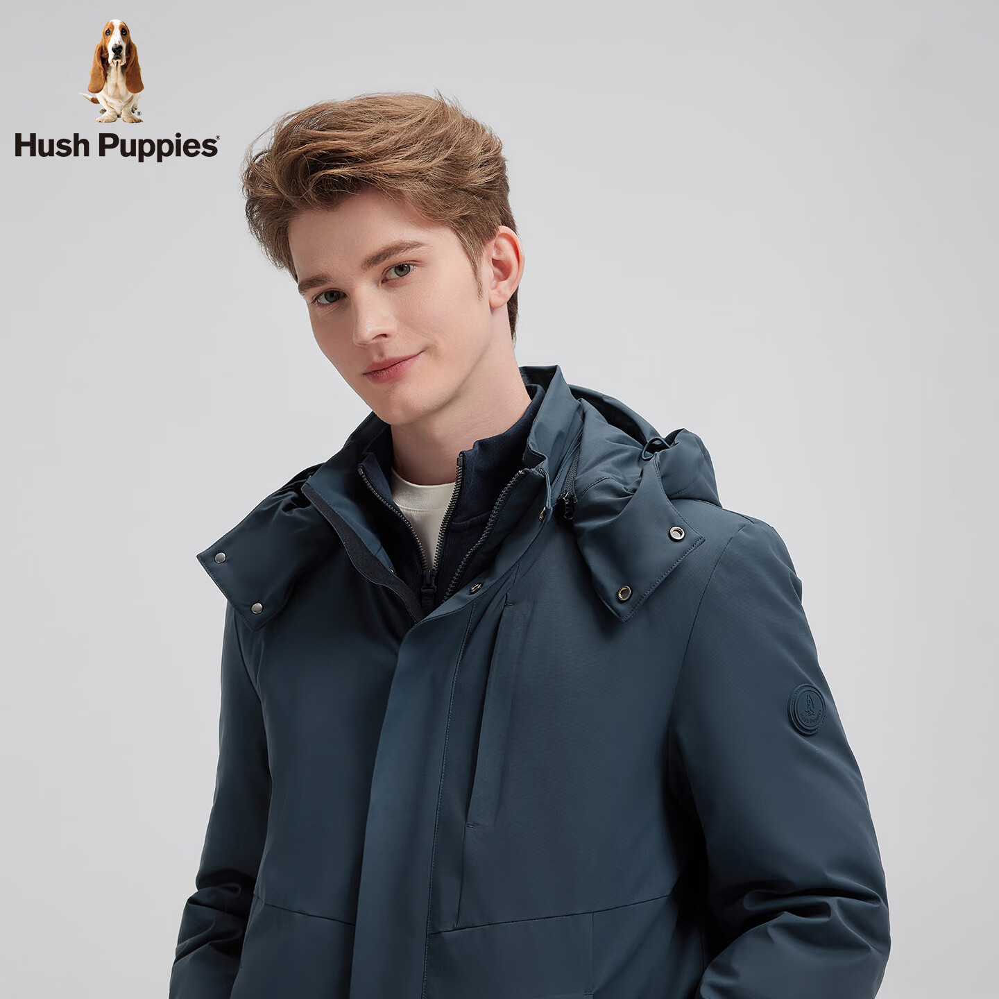 暇步士（Hush Puppies）【挺括有型】男装2025冬季新款蓬松舒适锁温安心绒羽绒服 靛光蓝 M