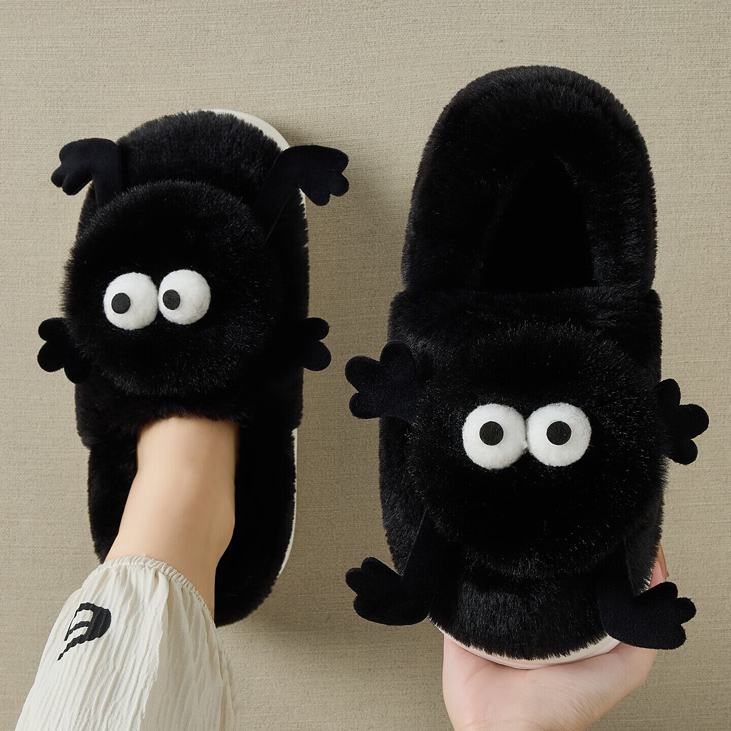 FZT搞怪小煤球包跟棉拖鞋女士2025秋冬季新款居家可外穿厚底棉鞋男款 黑色 40-41 正码