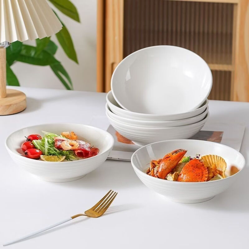 咏夏7英寸深口汤碗家用饭盘螺纹深盘加厚陶瓷汤盘餐具【厂家清仓】 7英寸横纹盘1只