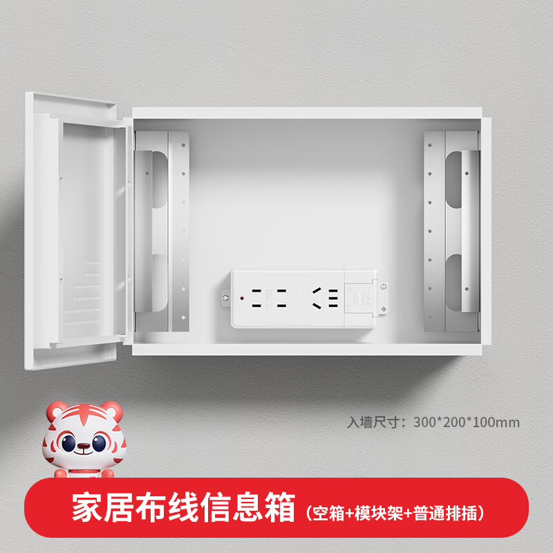 国际电工弱电箱家用盖板多媒体入户信息箱网络布线箱工地空箱塑料门大空间 300*200*100普通空箱+模块架+普通排插