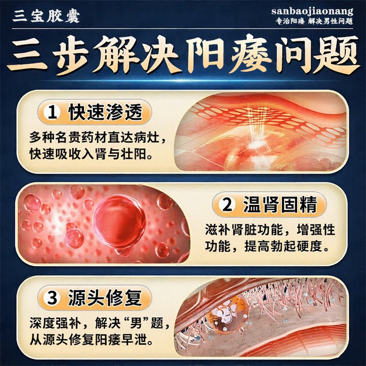 [修正]三宝胶囊 0.3g*40粒 8盒装 益肾填精养心安神肾虚阳痿遗精补肾固精男科用药早泄用手过度六味地黄