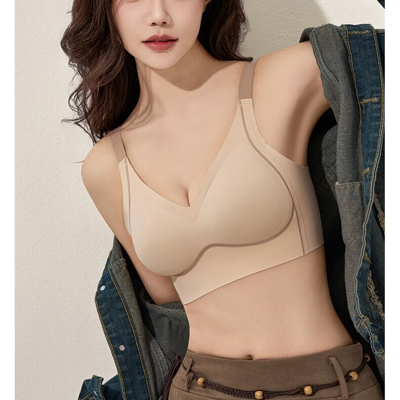 千奈美隐形软支撑固定内杯按摩颗粒侧收文胸 肤色 M