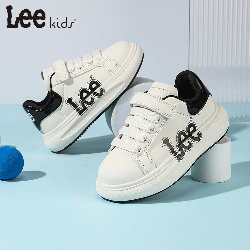 Lee童鞋春季新款儿童休闲运动鞋百搭跑步鞋女童小白板鞋男大童 米黑 32 【建议脚长192mm】