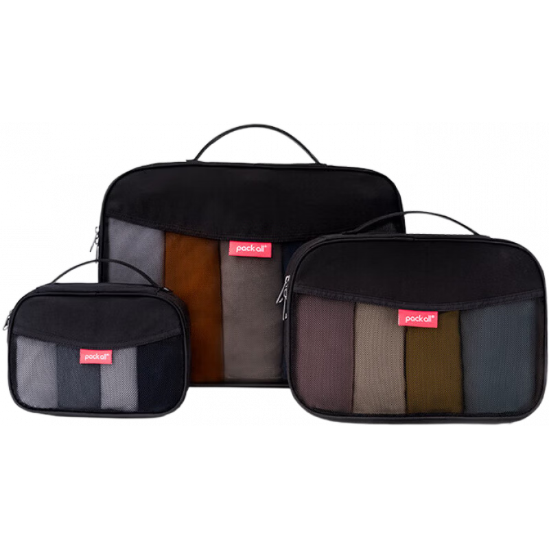 pack allpackall旅行衣物收纳袋行李箱收纳包出差洗漱用品分装三件套 衣物收纳三件套-黑色