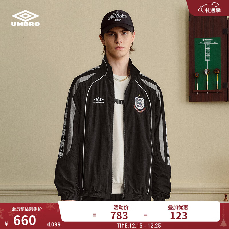 茵宝（Umbro）六六大顺系列风衣运动外套新款男女同款拉链夹克上衣 凝眸黑 XL