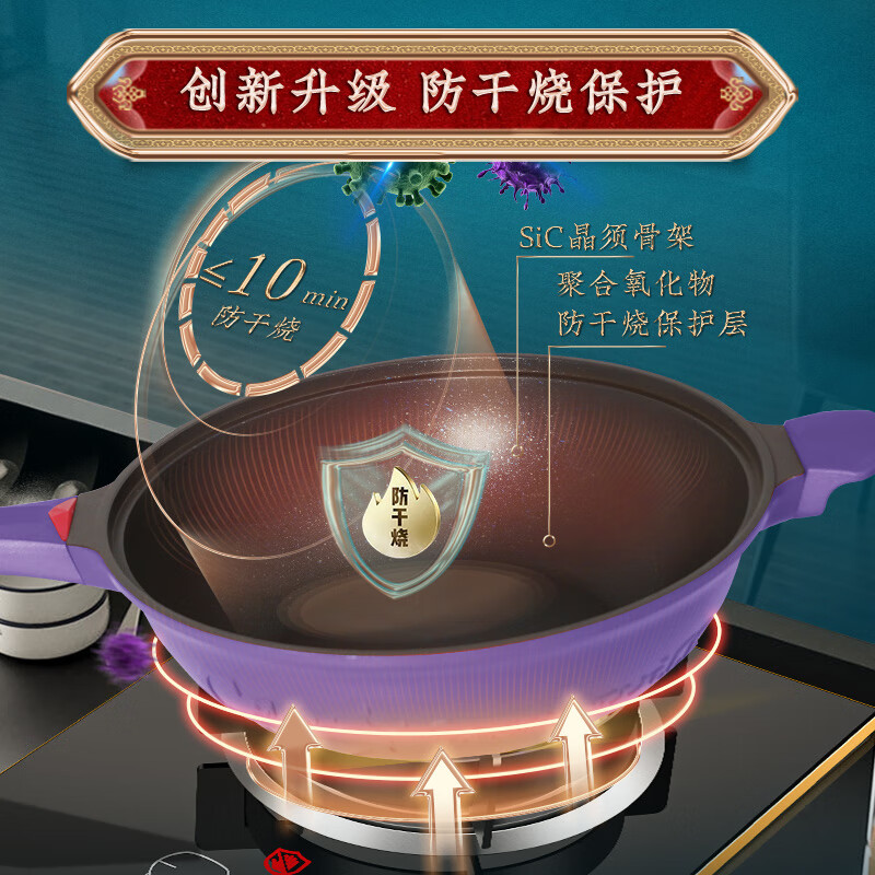 帝伯朗(TIBORANG)不粘锅炒锅菲尼雅钛金抗菌炒菜微压多功能通用燃气灶防蒸汽干烧 夕雾紫3-5人 32cm 配 蒸屉+硅胶铲+硅胶垫