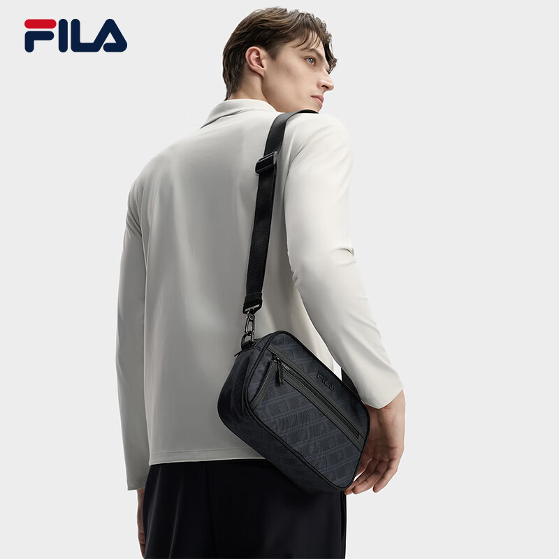 FILA 斐乐官方男包挎包2026春季新款时尚休闲单肩包斜挎包随身包 正黑色-BK XS