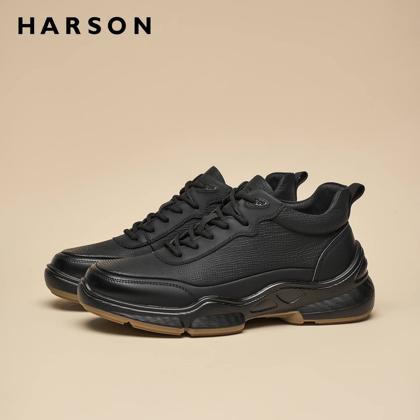 哈森（Harson）牛皮革男鞋秋冬运动皮鞋厚底商务休闲鞋公务通勤健步鞋2025年新款 黑色加绒（6148） 43