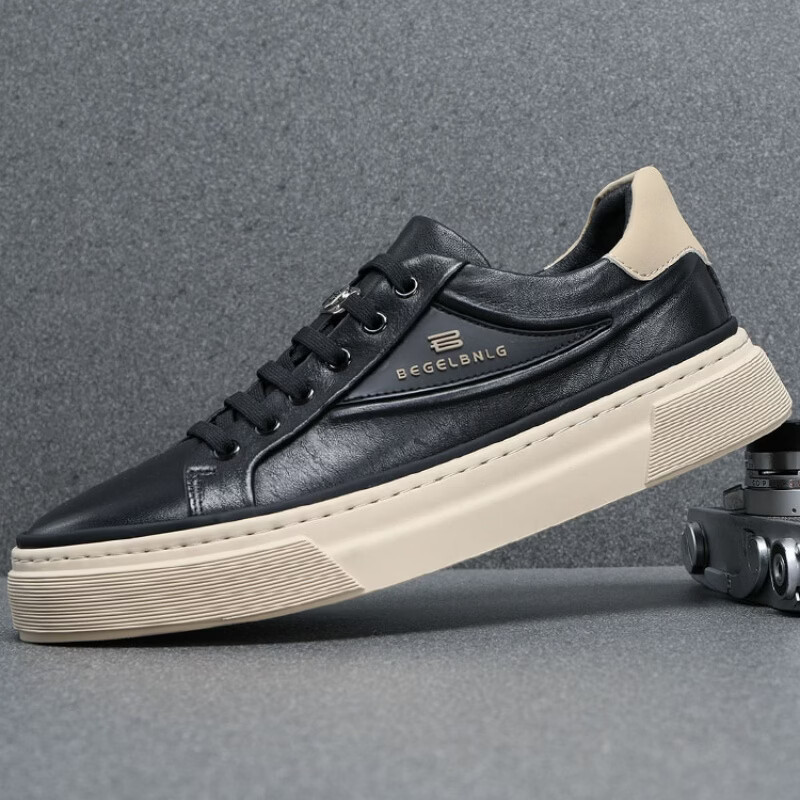 Q ZHIHE2025春季新款男士全牛皮轻便软底透气休闲皮鞋舒适百搭板鞋 白色 43 (265mm)