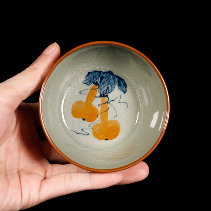 【柴房雅器】景德镇柴窑手绘青花釉里红福寿康宁卧足杯纯手工茶杯