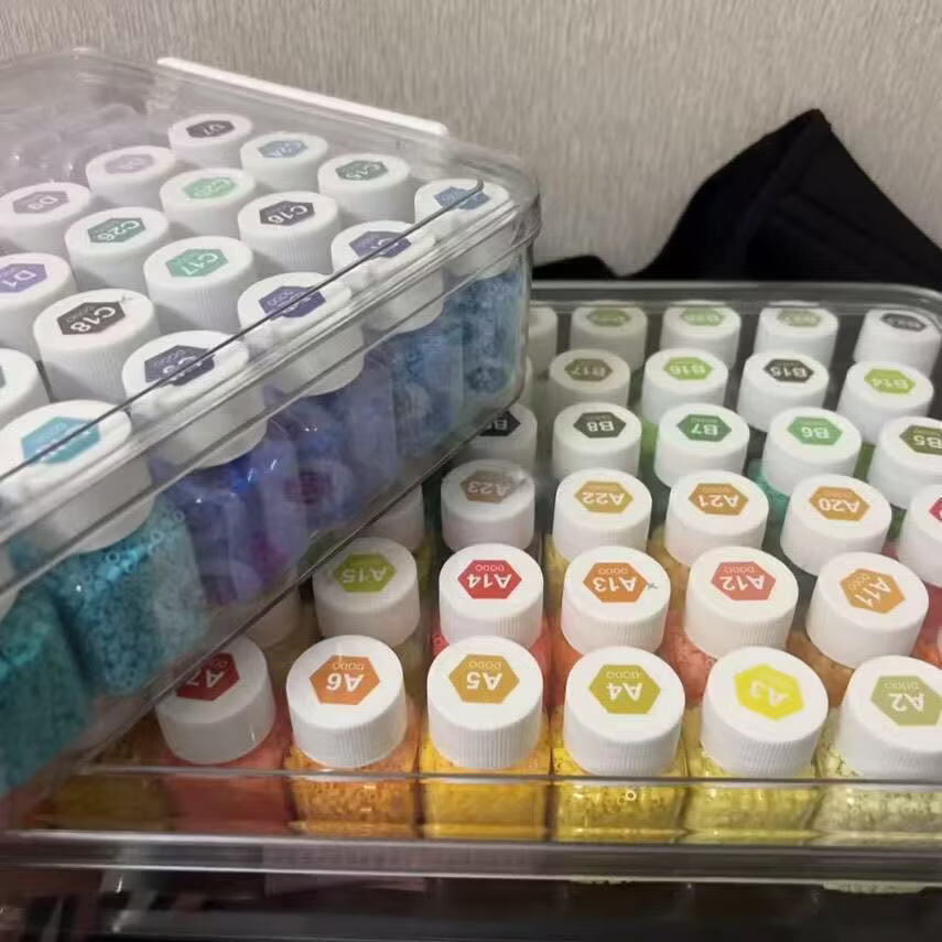 拼豆收纳大盒+54个方瓶30ml收纳瓶小豆分装透明小方药瓶 1套【大盒+54瓶+221色六边形贴】