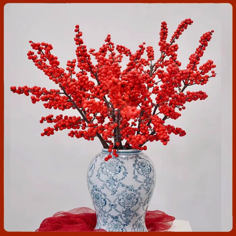 中梦特级北美冬青鲜切花红果鲜花盆栽真花水培植物发财果年宵花卉花束 A级北美冬青鲜切50cm10枝 +随机挂件