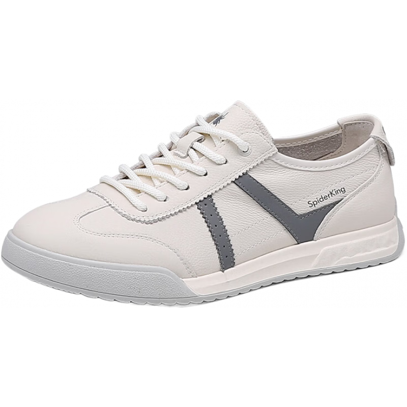 蜘蛛王(SPIDER KING)男鞋2025新款春季透氣德訓(xùn)鞋運動休閑板鞋男士百搭小白皮鞋 白色 38