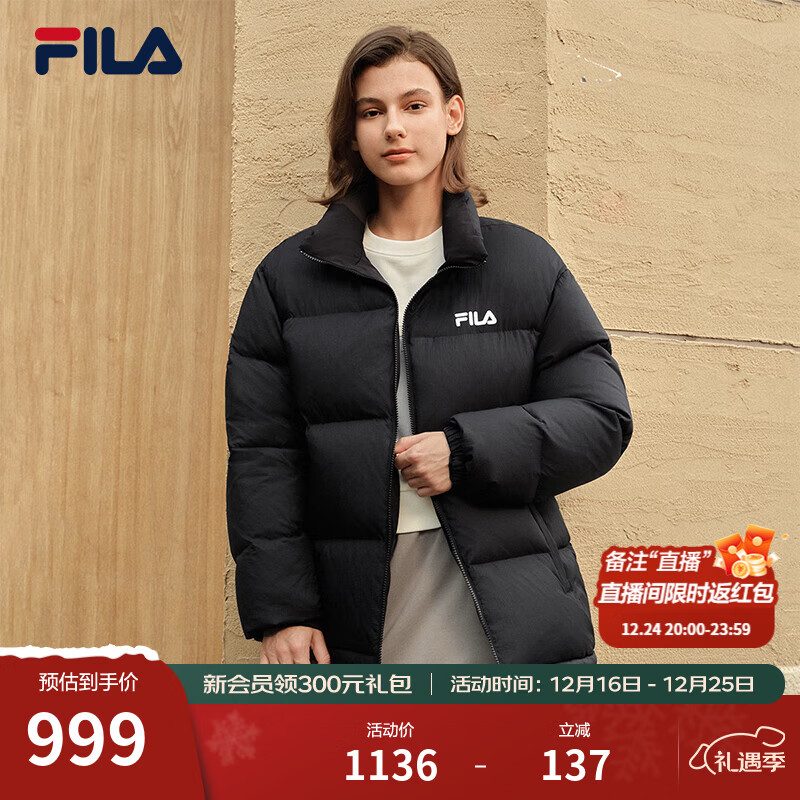 FILA 斐乐情侣款羽绒服2025冬季新款防泼水防污渍两面穿RGB多彩羽绒 正黑色-BK L 175/96A/L