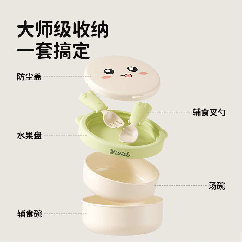 火火兔儿童餐盘婴儿辅食碗宝宝碗便外出携餐具套装叉勺婴幼儿辅食碗 辅食碗五件套【大碗+小碗+餐盘+叉+勺】
