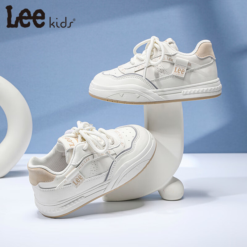 Lee童鞋春季儿童小白鞋百搭休闲鞋女童板鞋男童德训跑步鞋 米卡其   33 【建议脚长200mm】