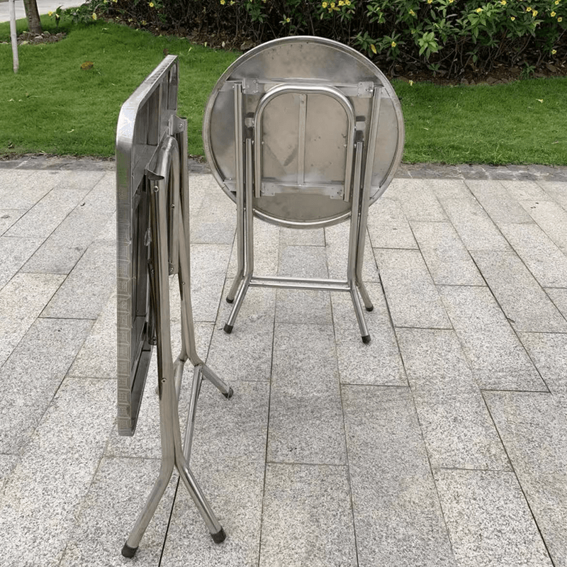 不锈钢桌子正方形烧烤桌折叠方桌长条桌四方桌吃饭桌家用夜市 1.2米圆台桌