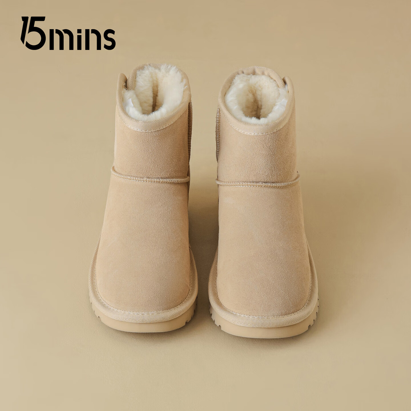 15MINS雪地靴女2026新款冬季女士靴加绒加厚保暖靴增高棉鞋显气质女士靴 杏色 36