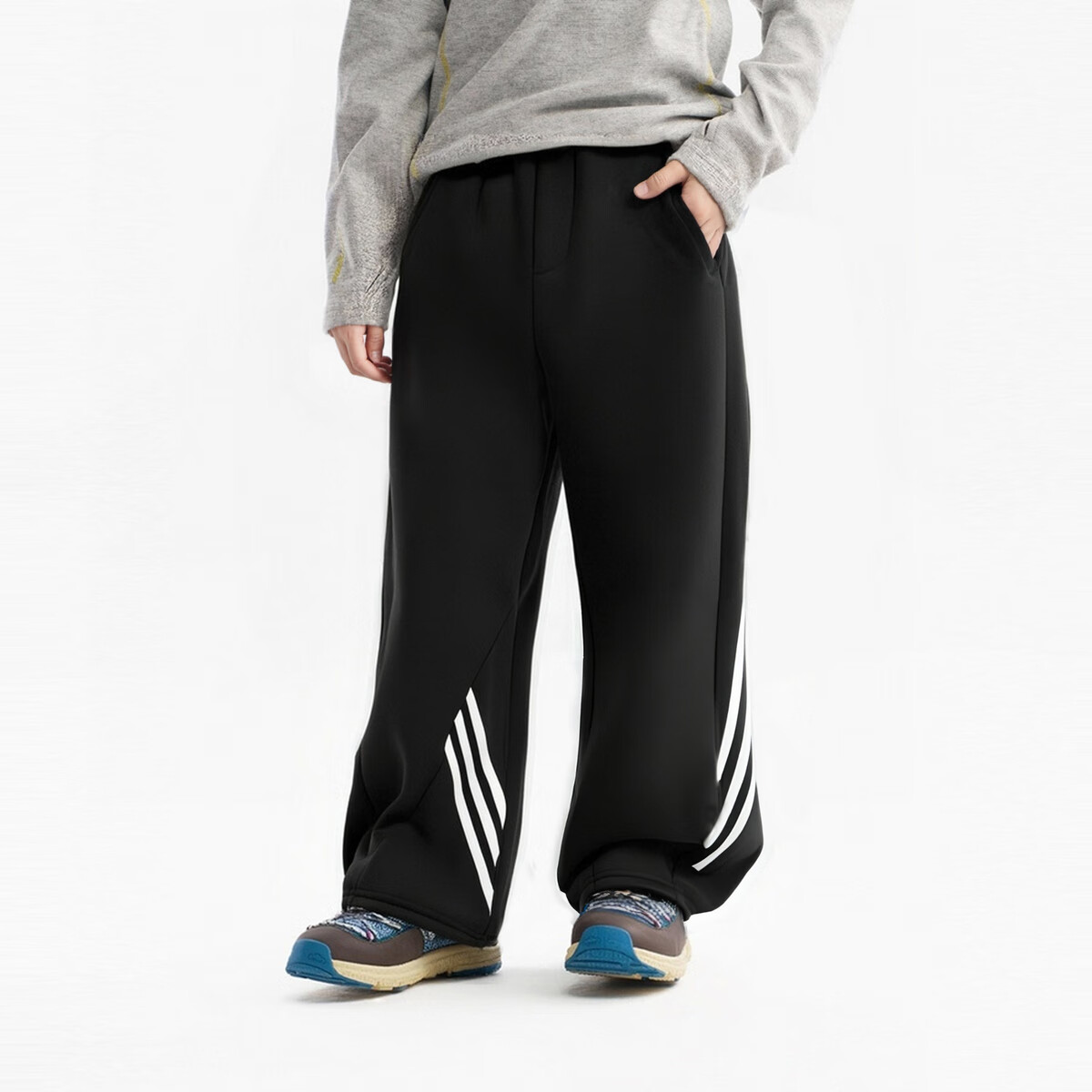 马骑顿MQD童装男童加绒运动裤2025冬季新款儿童加厚保暖束脚休闲裤长裤 黑色 140