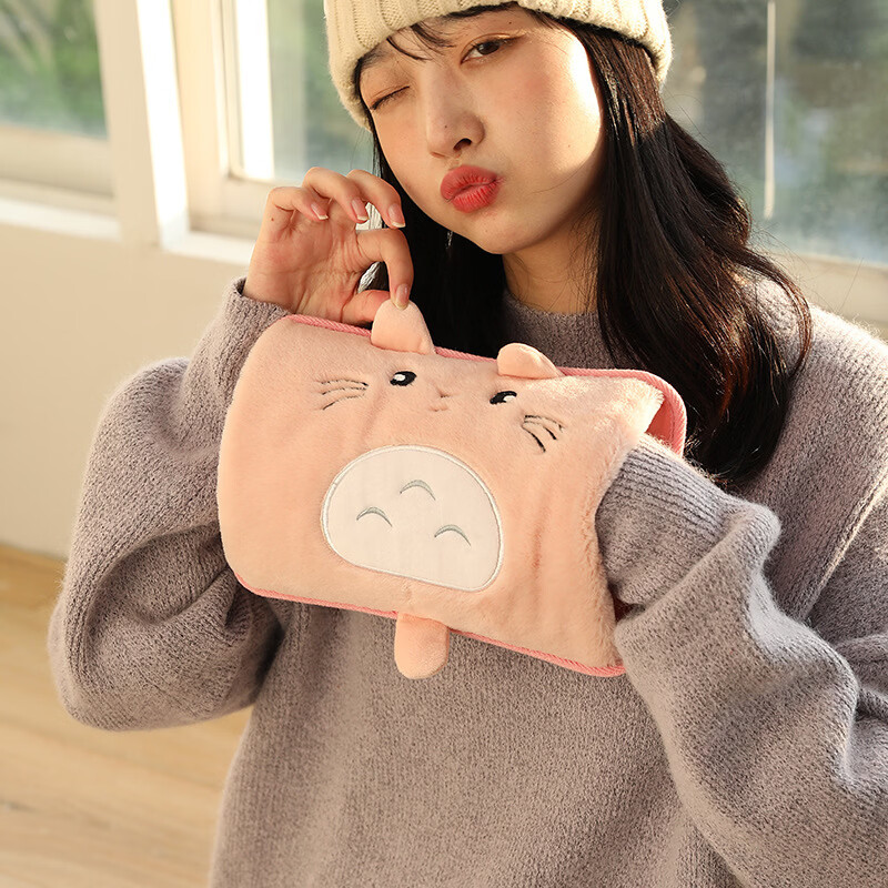 2025新款国标热水袋充电式暖水袋暖手宝敷肚子电热宝暖宝宝 加长款双插手俏皮熊灰色 已注水单个纸盒包装【需要平放充电】