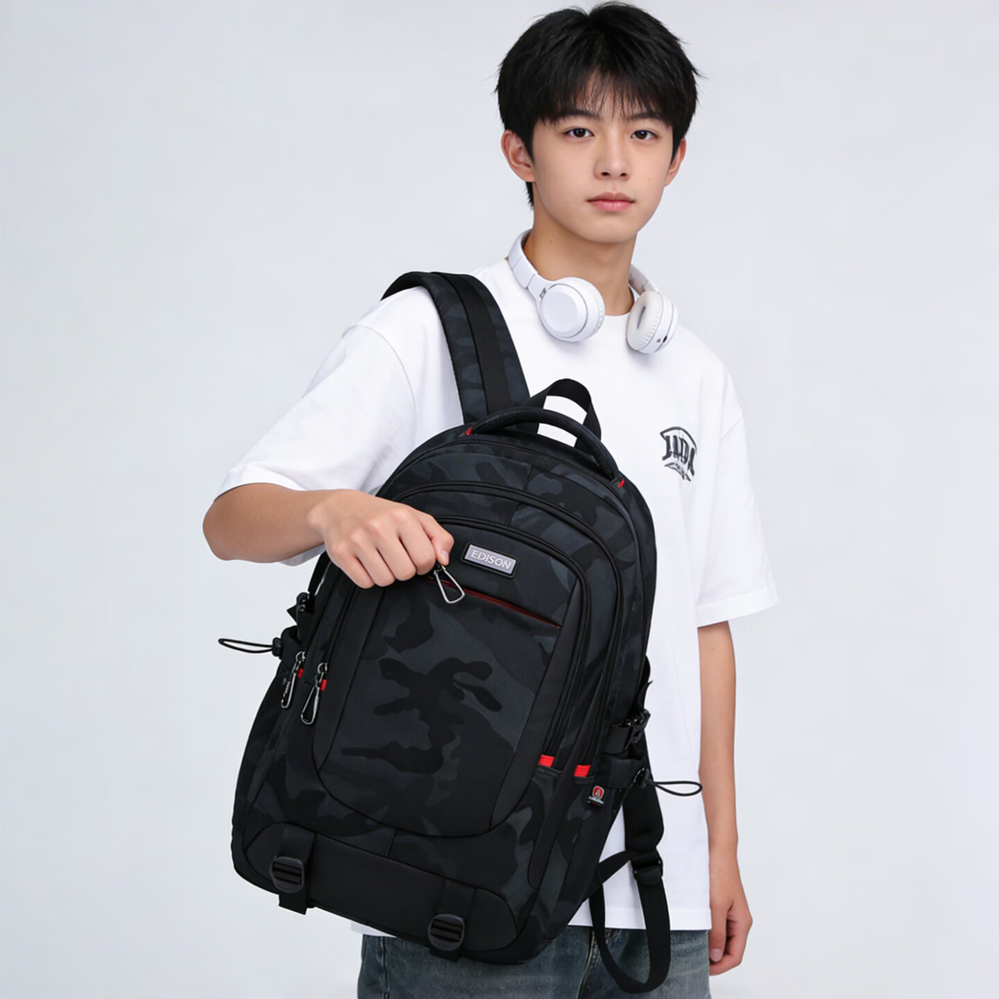 Edison爱迪生高中生书包护脊防泼水双肩包中学生大容量旅行背包K052-9G