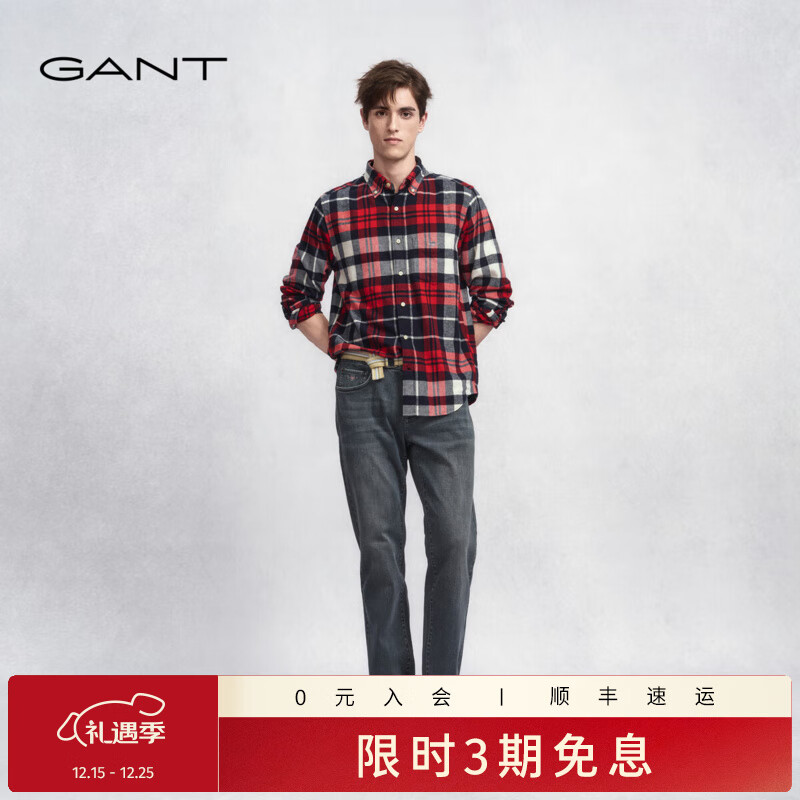 GANT/甘特25秋冬新款男100%棉格纹衬衫复古美式学院风百搭衬衫 630-红色 M