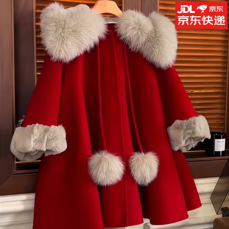 酷乐羊女童外套秋冬款2025新款冬季大衣儿童新年衣服童装加绒拜年过年服 红色【加绒加厚】 160