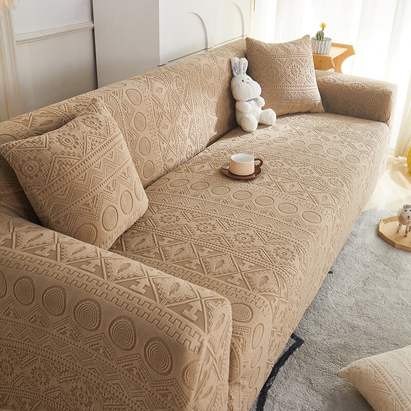 无印良品沙发套波西米亚防猫抓沙发套全包通用防滑万能沙发套通用沙发套罩 波西米亚-咖色 五人位【适用305-360cm沙发】