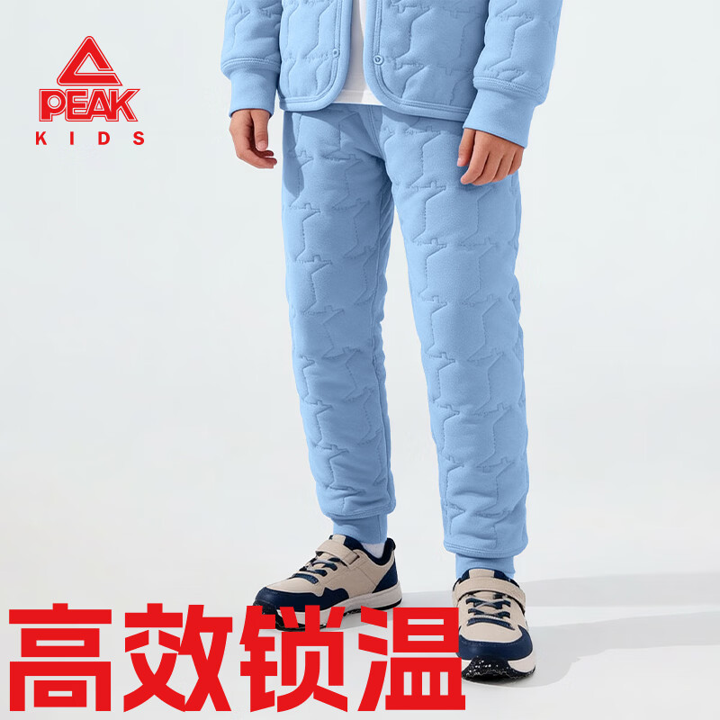 匹克童装儿童裤子加绒2025新款男童校服神裤冬季女童加厚棉裤保暖冬裤 卡其/PK简约标白硅胶K 150