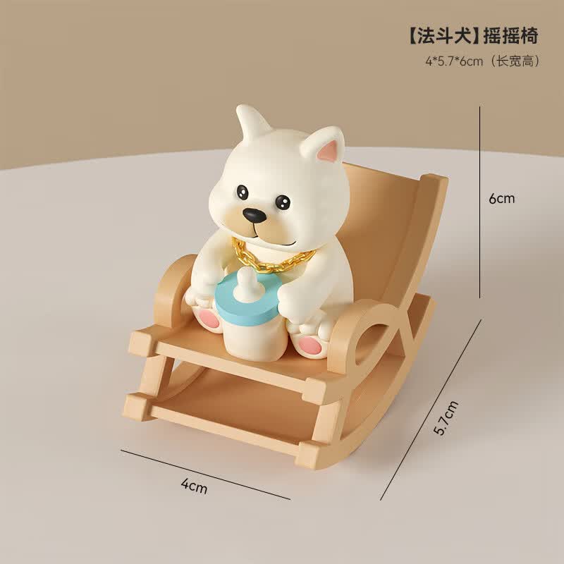 溥畔可爱熊猫摇汽车装饰纪念桌面书房写作业工位办公室生日不倒翁摆件 迷你摇椅摆件「法斗犬」