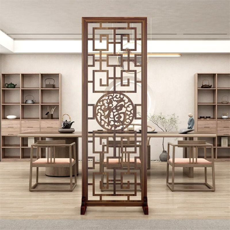 欣慕雅屏风隔断客厅折叠移动新中式实木中国风入户进门复古玄关挡办公室 胡桃木色中式福屏风180*40一扇