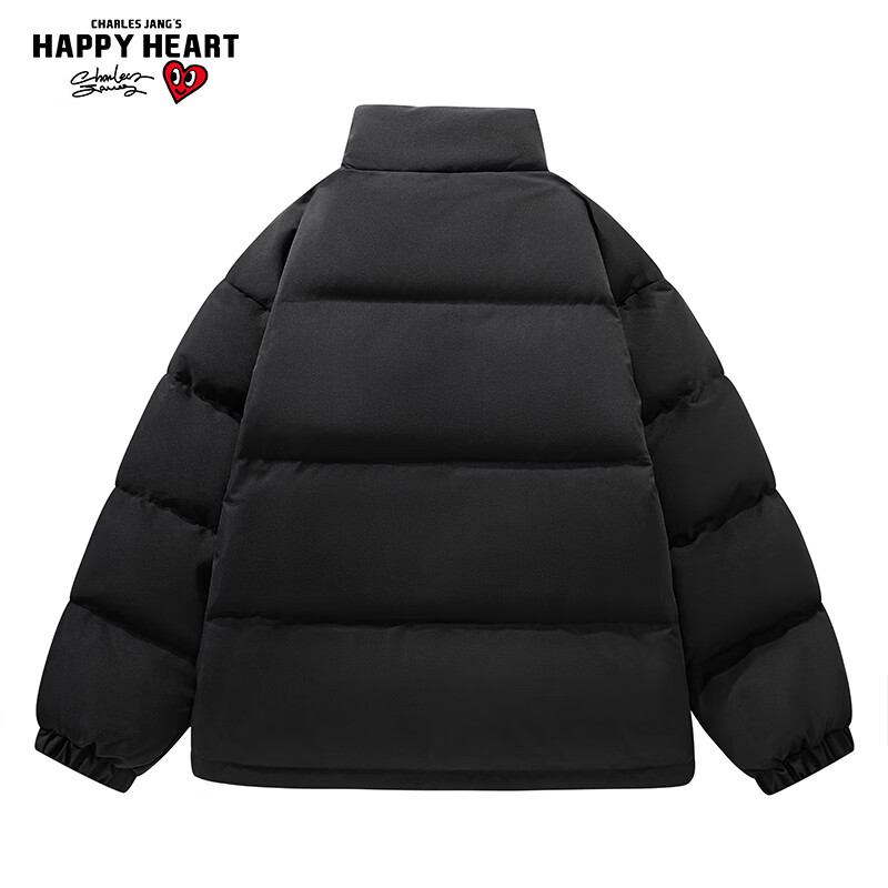 查尔斯桃心【明星同款】冬季保暖立领羽绒服男女新款加厚防寒情侣外套 黑色 2XL