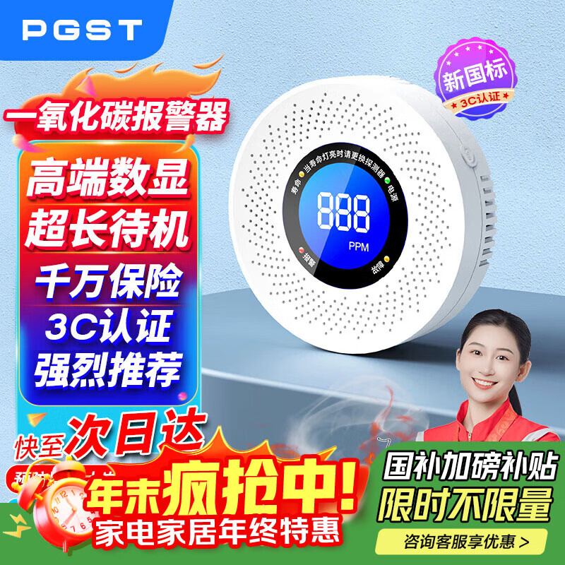 PGST 一氧化碳报警器CO探测器家用厨房烧煤泄漏探测消防报警器PA-007