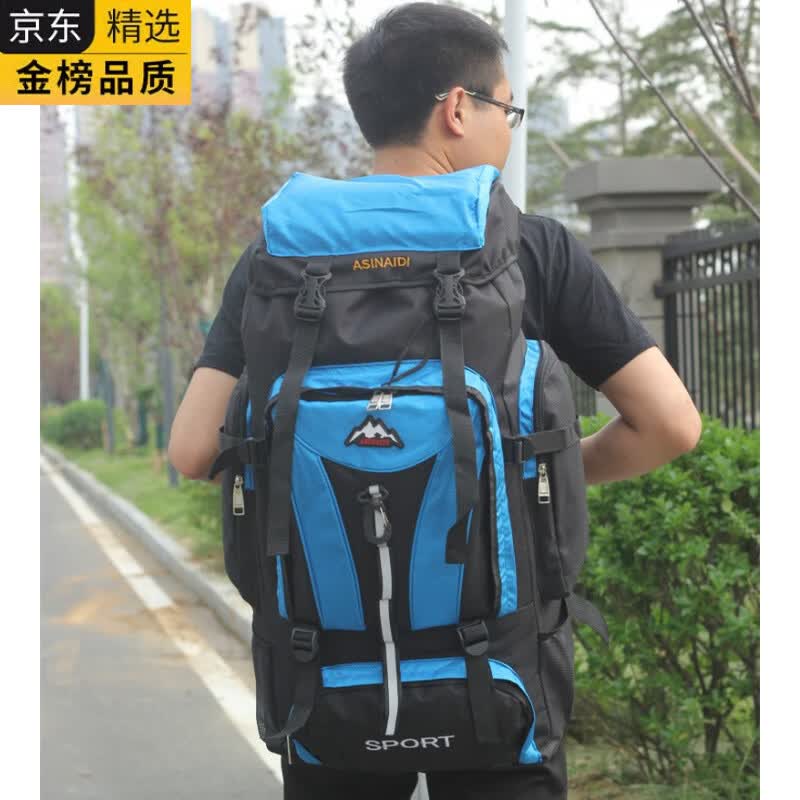 ZNY日本进口名牌时尚旅游背包男女双肩包超大容量多功能防水户外轻便 天蓝色