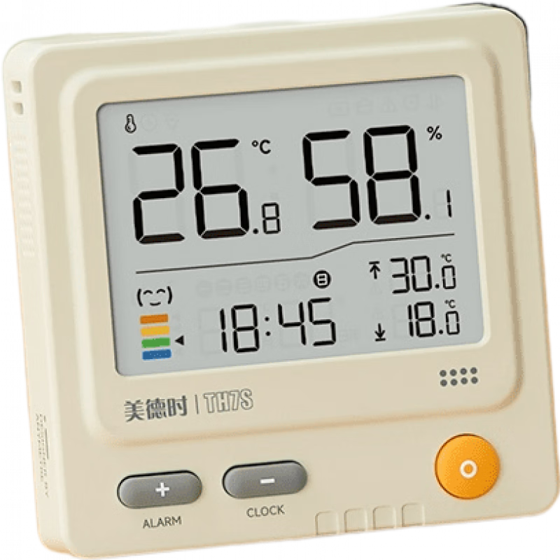 美德时（Anymetre）温湿度计电子数显室内家用婴儿时钟闹钟日历温度表 TH7S店长主推】贈3颗电池专业时钟温湿度计