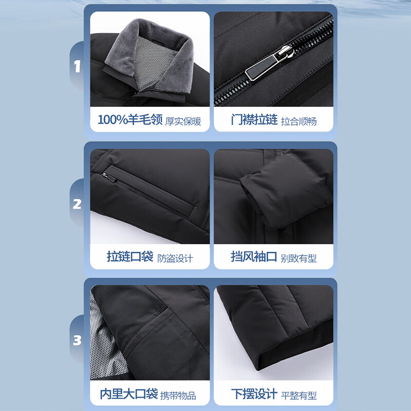 SHANSHAN杉杉羽绒服男2025冬季90鸭绒短款商务休闲防风保暖男士翻领外套 藏青色 L /175