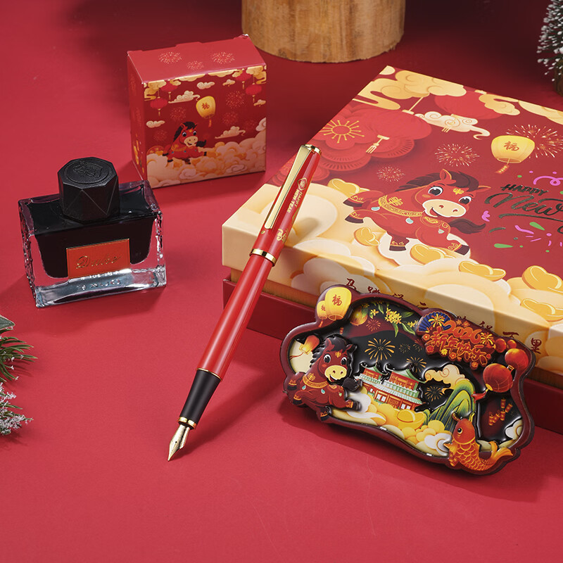 DUKE公爵2026马年福笔套装3红色气氛款铱金笔钢笔墨水笔自用书写送人自用书写顺滑可用墨囊 2026马踏祥云福笔套装