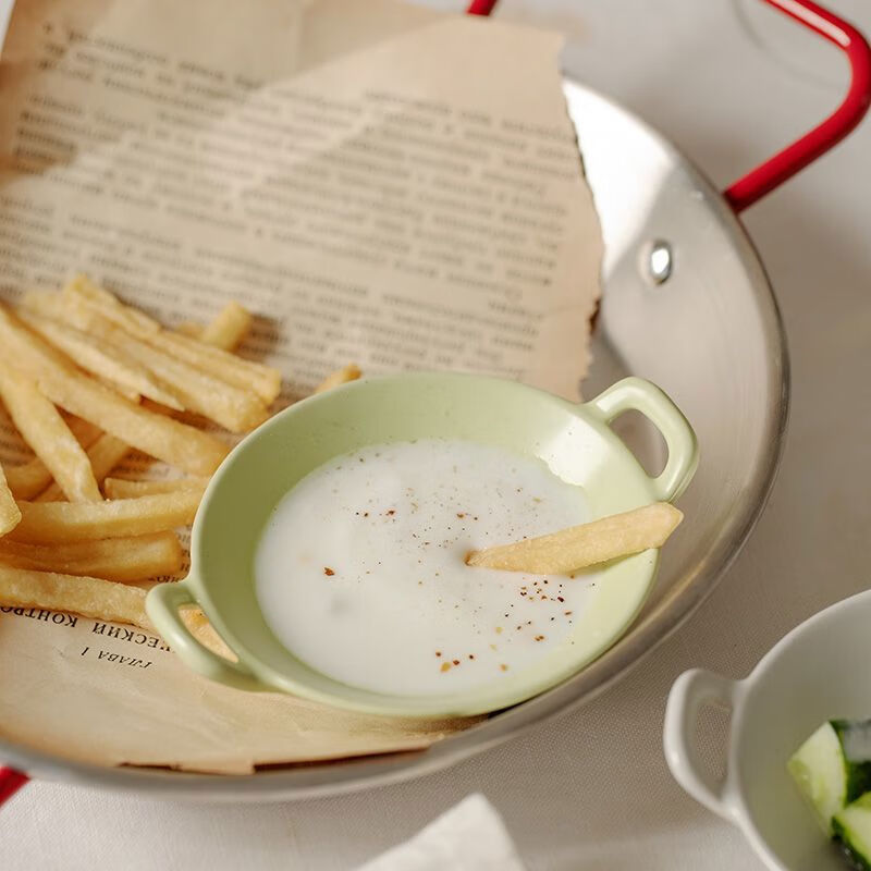 蘸料碟味碟调料碟小碟子调味碟酱料碟小号碗ins陶瓷家用INS风餐具 迷你双耳锅绿色1个装