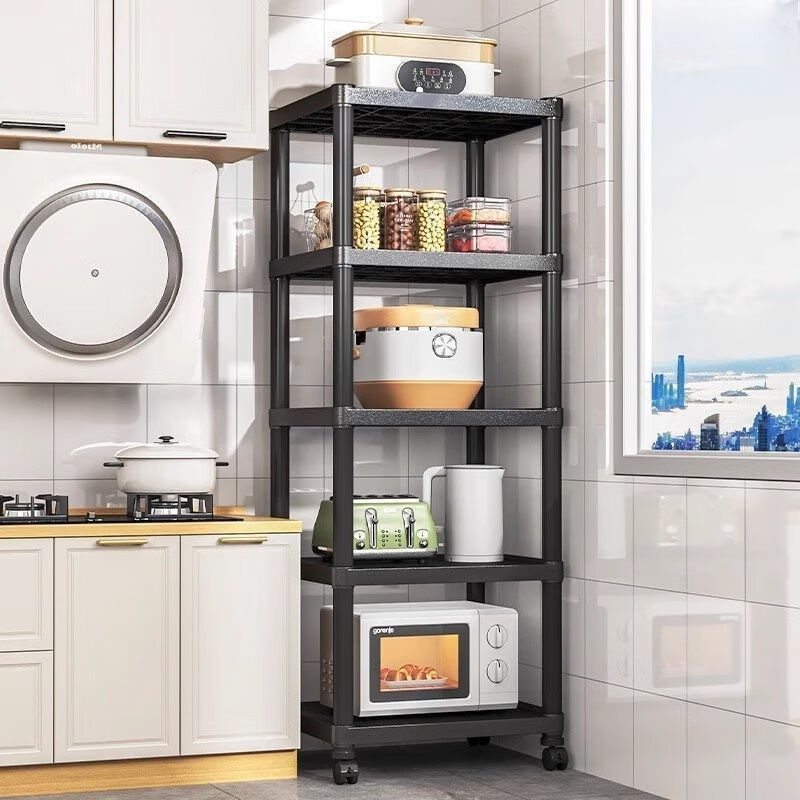 馨婺家厨房置物架微波炉收纳锅架调料架落地多层多功能储物柜带轮整理架 2层50cm宽【升级加厚】