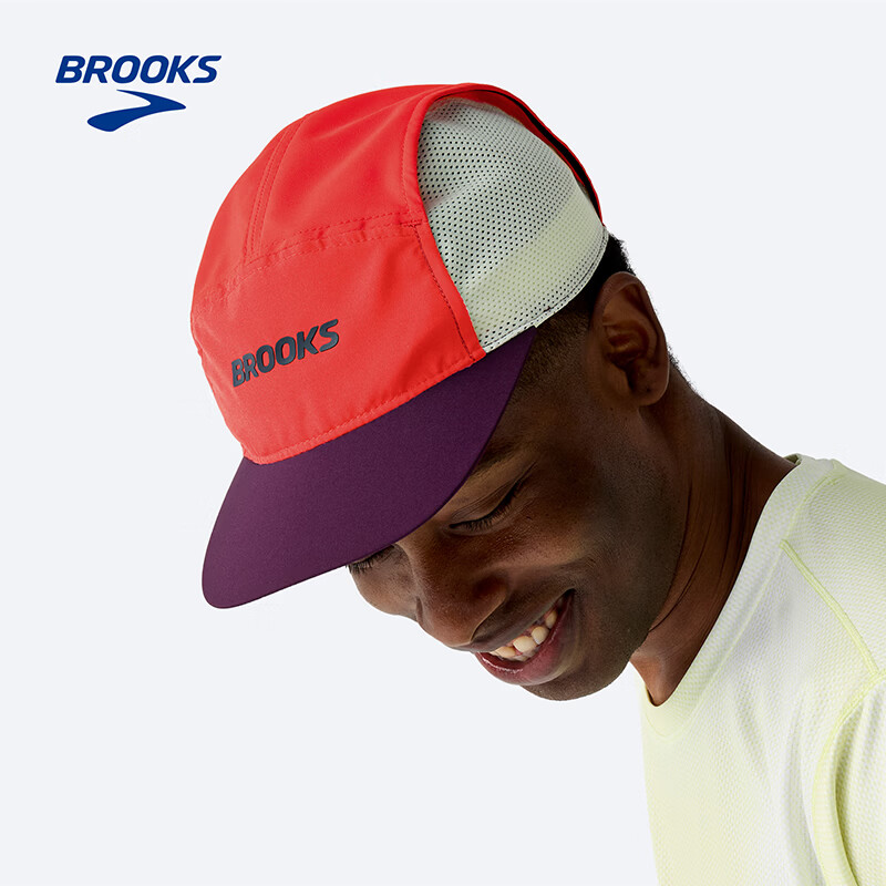 布鲁克斯（BROOKS）男女通用专业跑步运动帽舒适透气 红/酒红/淡綠光色 L/XL