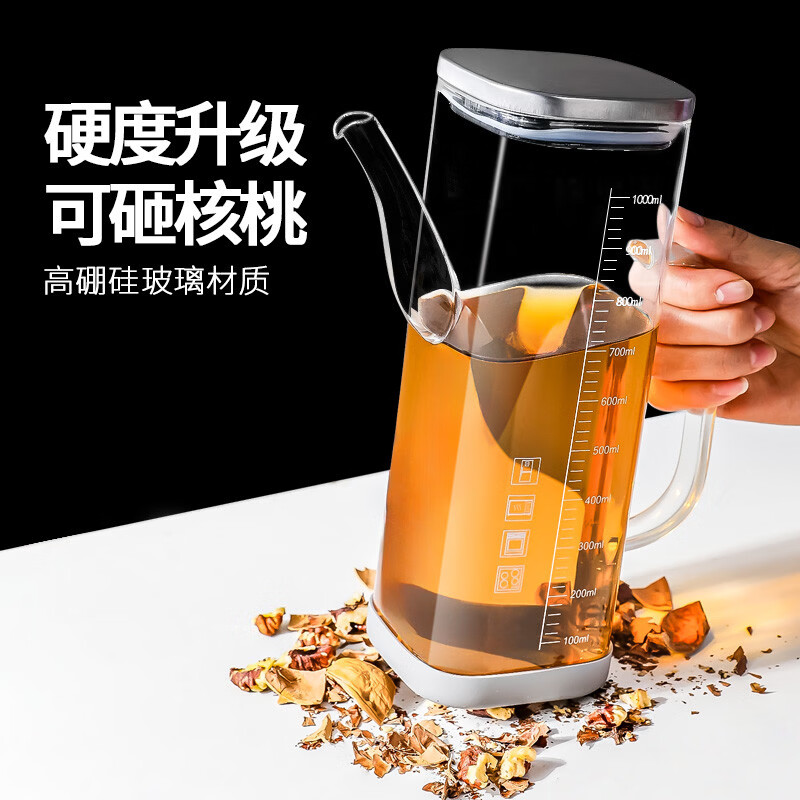 咏幻油壶厨房家用高硼硅玻璃酱油瓶大容量耐高温储油罐醋瓶香油壶专用 1000ml三角油壶x2