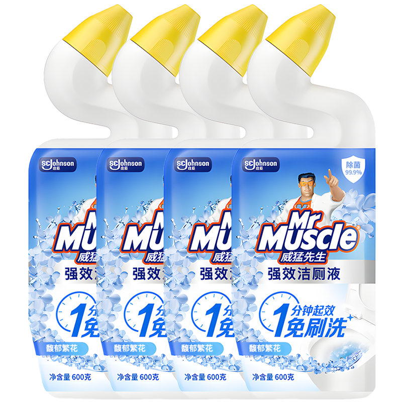 威猛先生（Mr Muscle）免刷洗 强效洁厕灵 洁厕剂 馥郁繁花型 去污渍清洁尿垢 600gX4瓶