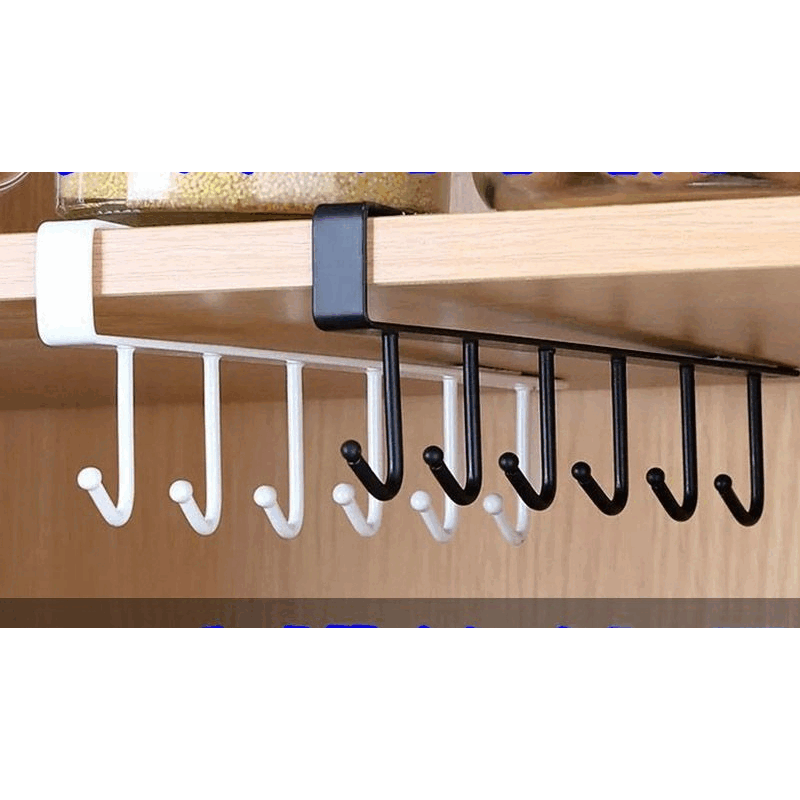 【甄选】厨房置物架无痕免打孔挂钩一排橱柜门挂架挂钩架悬挂式收 厨房衣柜下挂钩-黑色【1个装】
