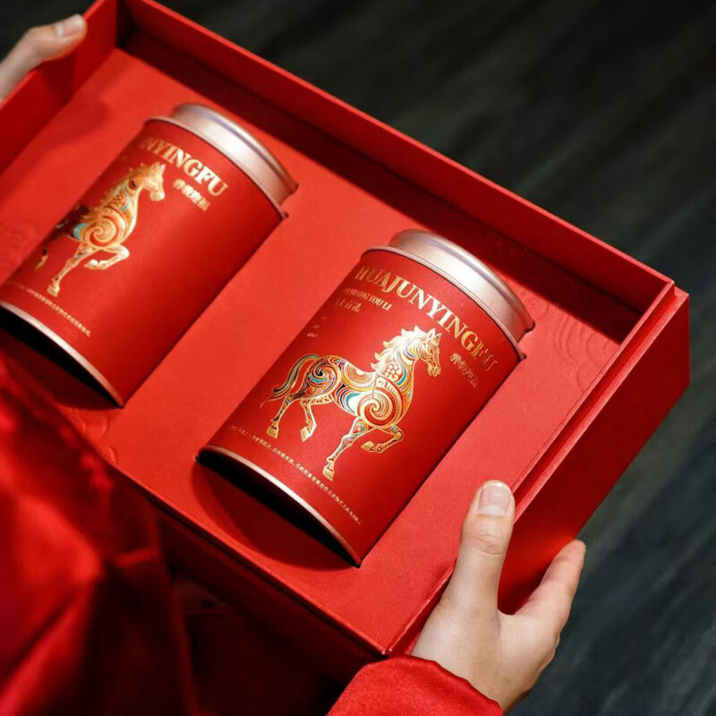 胖东来同款骐骥红马年茶叶罐春节茶叶礼盒装空盒红茶白茶岩茶普洱 红色-2圆罐 马上有礼
