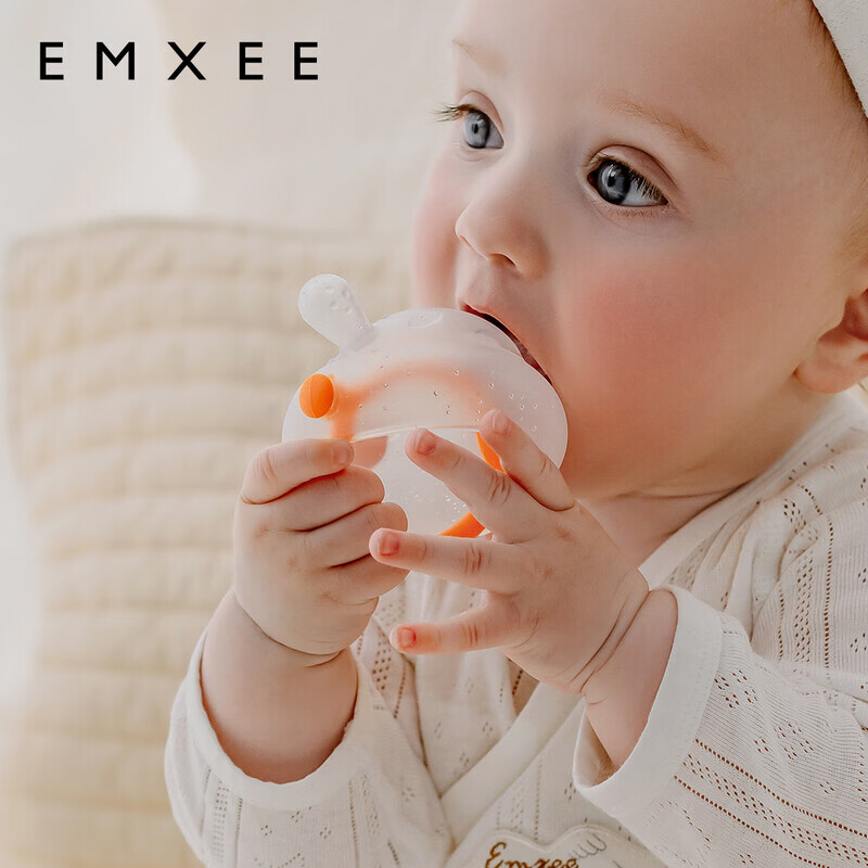 嫚熙（EMXEE）婴儿牙胶3-6个月9小月龄口欲期玩具防吃手磨牙棒宝宝安抚咬胶 热尔橙-安抚牙胶送收纳盒