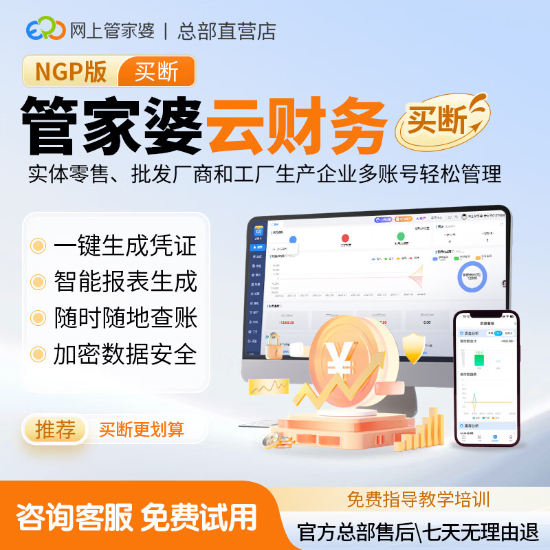 管家婆云财务软件 出纳会计做账记账收银财税管理系统 网络版 5年买断 3用户+2账套